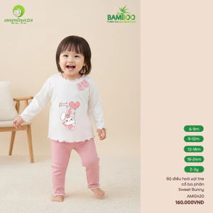 AMI0420 - Bộ Điều Hoà Dài Tay Sweet Bunny Anminaza Vải Sợi Tre Mềm Mịn Cho Bé Gái 6-16kg