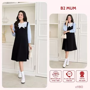 Váy bầu kèm nơ Chất tuyết mưa thấm hút mồ hôi Mặc đi làm, đi chơi V1180 thiết kế by B2MUM