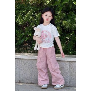 [B&G] Sét bộ cá tính Áo thun in hình công chúa dễ thương kết hợp cùng quần túi hộp màu hồng pastel