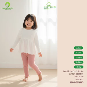 AMI0422 - Bộ Thu Đông Bé Gái Anminaza Vải Cotton Dệt Tăm Phối Bèo Nhún Điệu Đà