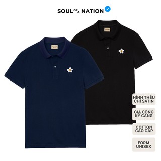 Áo Polo THÊU HOA CÚC được làm thủ công, có cổ Basic vải cá sấu Pique Cotton, chỉn chu - SOUL OF A NATION