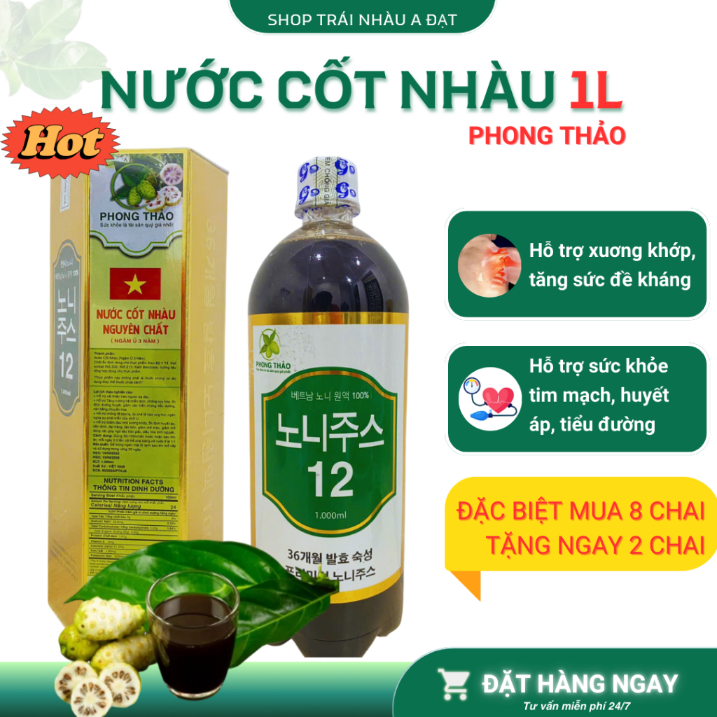 Nước cốt Nhàu Phong Thảo xuất khẩu Hàn Quốc 1L[ MUA 8 TẶNG 2 ]