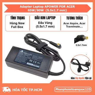 Sạc Laptop APOWER For Acer 19V–3.42A/4.7A  Đầu Kim Nhỏ 5.5x1.7mm – Tương Thích Aspire E1 E5 V5 ES1 Chống Nóng Chống Chập