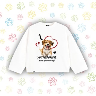 Áo Thun Tay Dài YOUTHPOWER I LOVE DOG Unisex Cotton 250gsm Cổ Tròn Việt Nam Form Rộng Thoải Mái Cho Nam Nữ