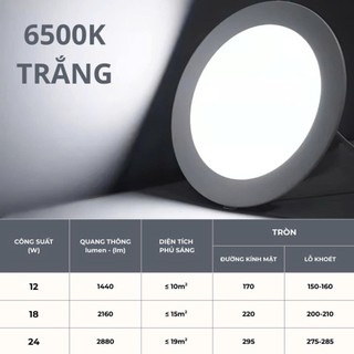 Đèn led âm trần siêu mỏng vỏ nhôm công suất 12W 18W 24W ánh sáng trắng, bh 2 năm - Đèn downlight