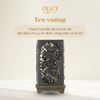 Lư xông trầm mini hợp kim TRACY GIFTS hình trụ tròn bền đẹp chạm khắc mộc mạc tinh tế