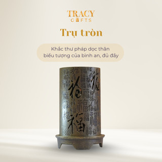 Lư xông trầm mini hợp kim TRACY GIFTS hình trụ tròn bền đẹp chạm khắc mộc mạc tinh tế