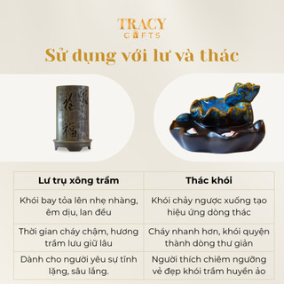 Lư xông trầm mini hợp kim TRACY GIFTS hình trụ tròn bền đẹp chạm khắc mộc mạc tinh tế