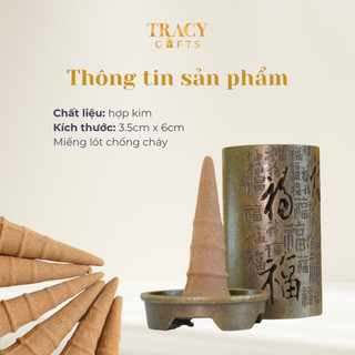 Lư xông trầm mini hợp kim TRACY GIFTS hình trụ tròn bền đẹp chạm khắc mộc mạc tinh tế