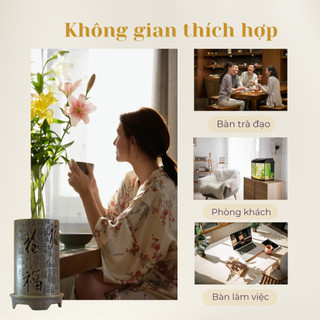 Lư xông trầm mini hợp kim TRACY GIFTS hình trụ tròn bền đẹp chạm khắc mộc mạc tinh tế