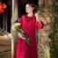 CÓ BIGSIZE - Áo dài gấm TÔ DIỆP vân hoa nổi cổ yếm cách điệu buộc phối cúc hoa kèm quần Satin AD197