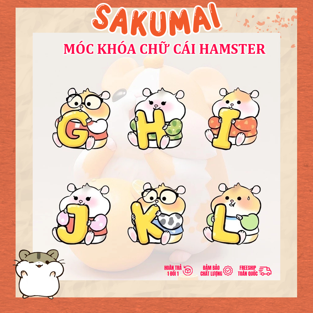 Móc Khoá Bảng Chữ Cái, Móc Khoá Chữ Cái Hamster In 2 Mặt Acrylic Trong Suốt Dùng Làm Quà Tặng Bạn Bè Treo Balo - SakuMai