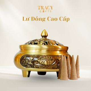 Lư đồng xông trầm nguyên chất TRACY GIFTS bền bỉ chạm khắc cổ điển có lót chống cháy