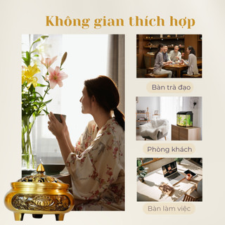 Lư đồng xông trầm nguyên chất TRACY GIFTS bền bỉ chạm khắc cổ điển có lót chống cháy