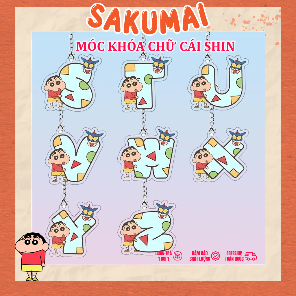 Móc Khoá Chữ Cái Shin, Móc Khoá Bảng Chữ Cái Shin In 2 Mặt Acrylic Trong Suốt Dùng Làm Quà Tặng Treo Balo Cute - SakuMai