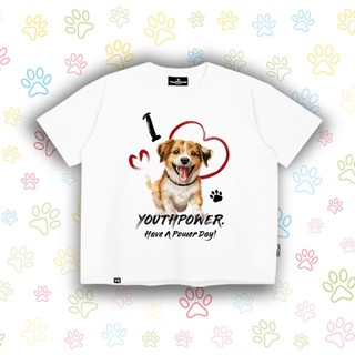 Áo Thun Tay Ngắn Boxy YOUTHPOWER I LOVE DOG Unisex Cotton 250gsm Cổ Tròn Việt Nam Form Rộng Thoải Mái Cho Nam Nữ