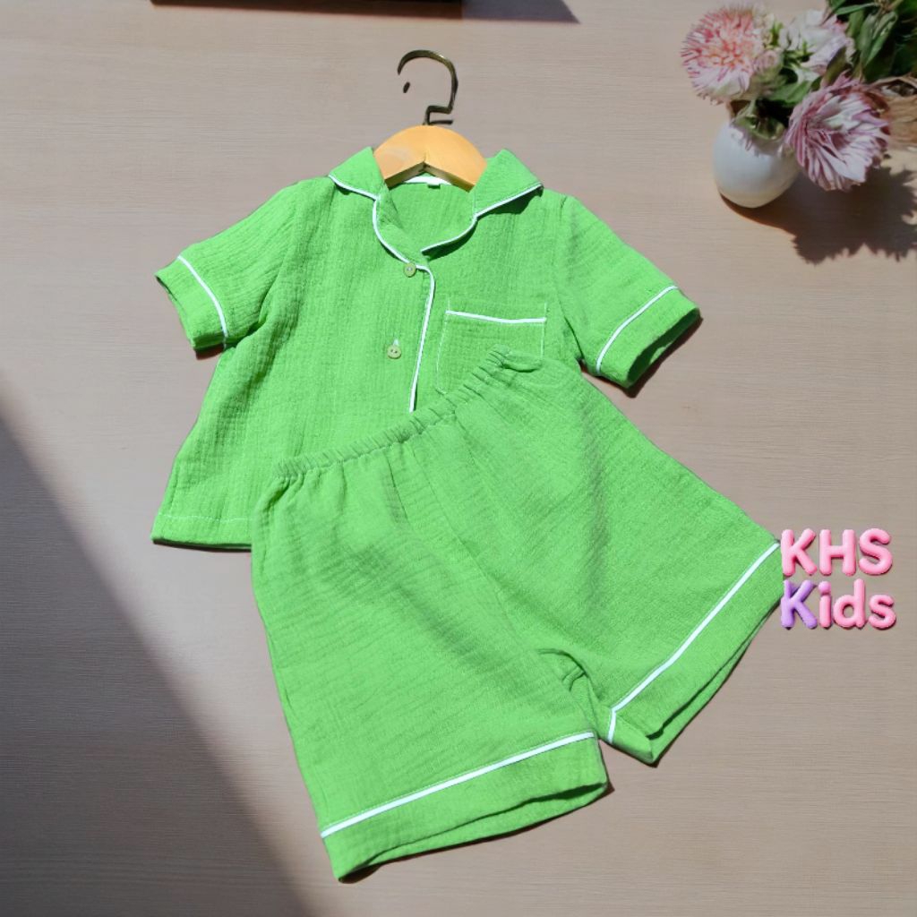 Bộ pijama xô muslin ngắn tay cho bé – mềm mát, thoáng khí