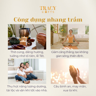 Nhang trầm hương tự nhiên cao cấp TRACY GIFTS nguyên chất ít khói thơm dịu nhẹ tự nhiên hộp 100 nén