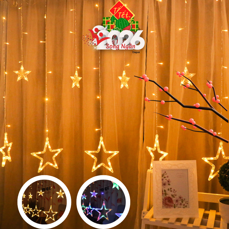 Dây Đèn Led Nháy Trang Trí 3M Thả Rủ Ngôi Sao, Màn Thả Đèn Trang Trí Trong Nhà Ngoài Trời Cửa Sổ