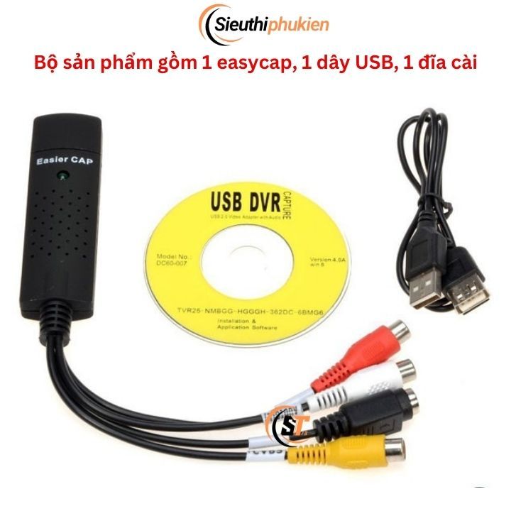 Dây cáp EasyCap USB 2.0 capture Ghi chương trình TV-VCD-DVD-Camera- bảo ...