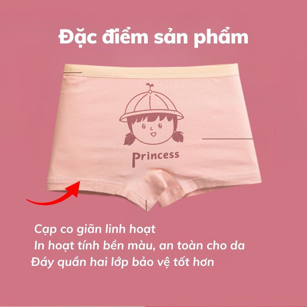 SET4 Quần chip bé gái chất cotton co giãn cạp quần bo chun họa tiết ngộ nghĩnh đáng yêu LANIXA L8001