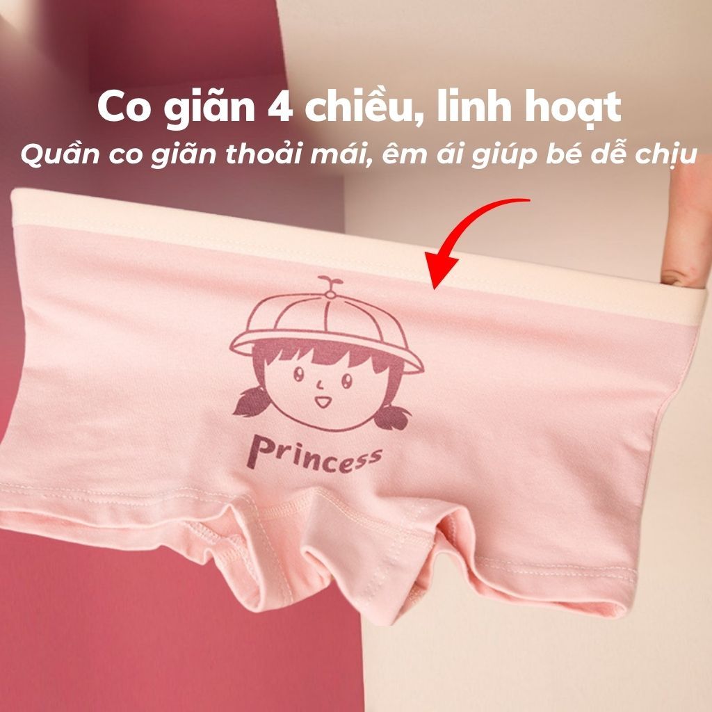 SET4 Quần chip bé gái chất cotton co giãn cạp quần bo chun họa tiết ngộ nghĩnh đáng yêu LANIXA L8001