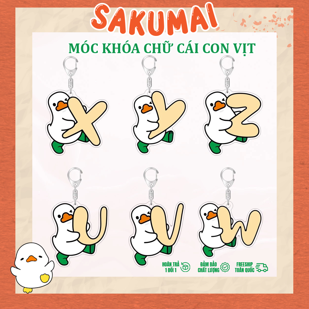 Móc Khoá Chữ Cái Con Vịt, Móc Khoá Bảng Chữ Cái Con Vịt In 2 Mặt Acrylic Trong Suốt Dùng Làm Quà Tặng Bạn Bè - SakuMai