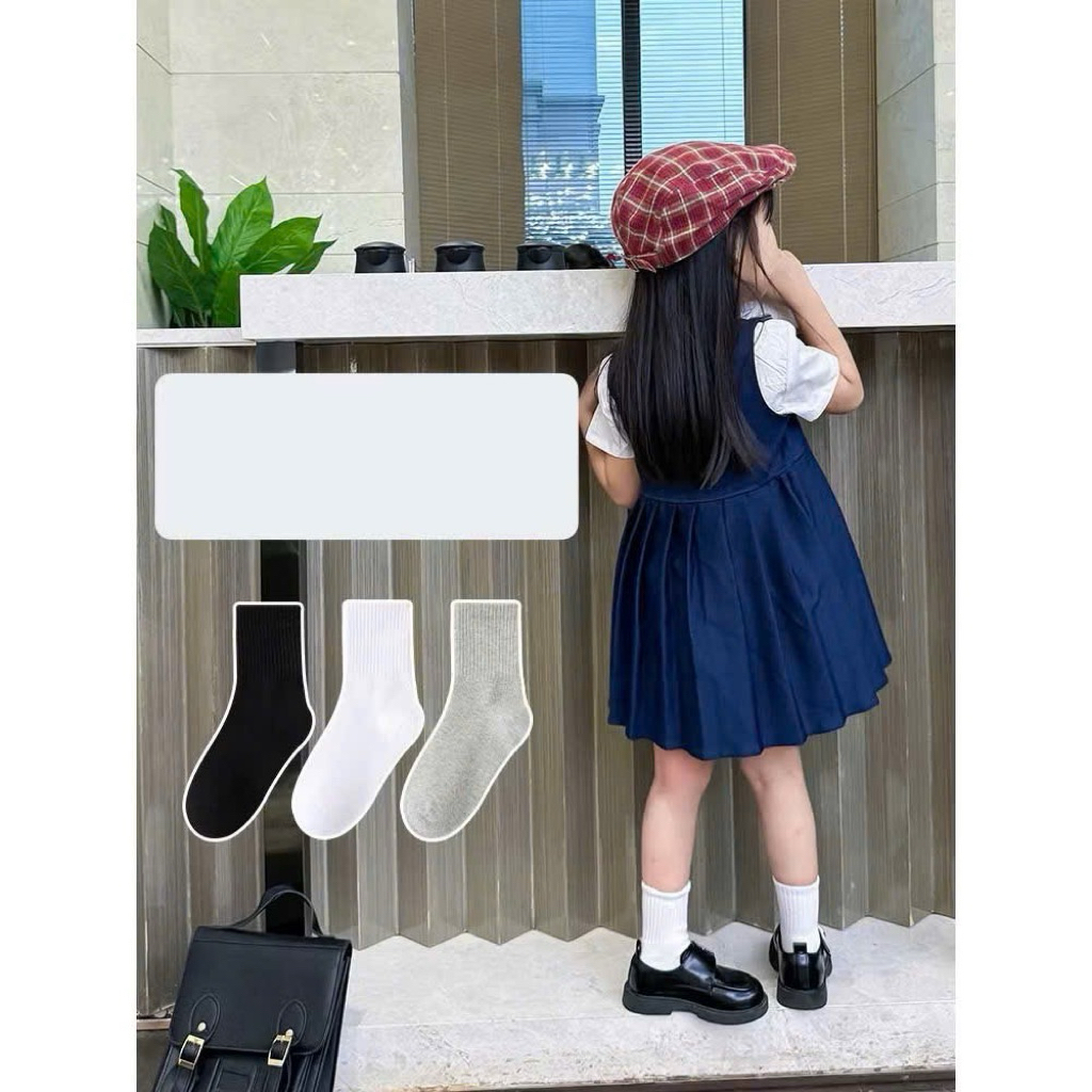 Set 10 đôi tất trơn cổ cao cho bé 1-9y