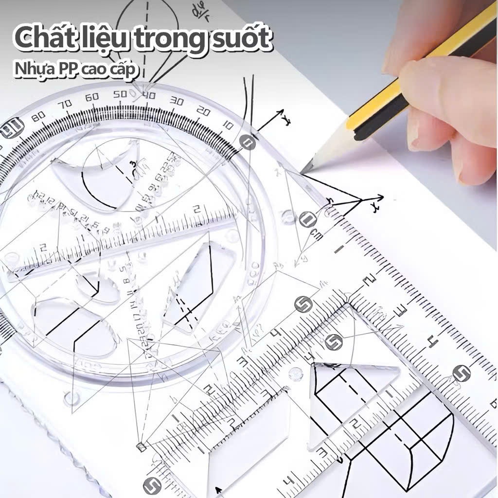 Thước kẻ đa năng CY360 5 trong 1 Decorme thước hình học đa năng xoay 360 độ kẻ được nhiều hình tiện dụng cho học sinh