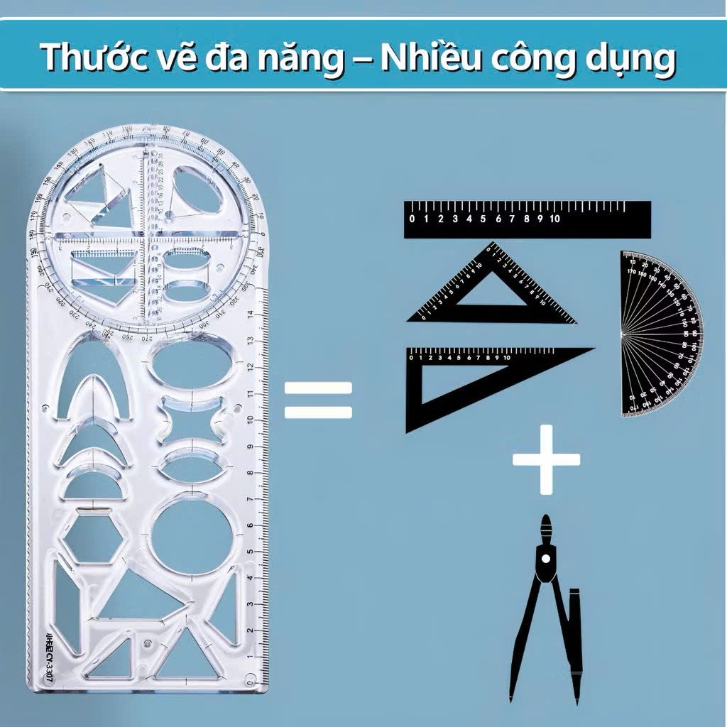 Thước kẻ đa năng CY360 5 trong 1 Decorme thước hình học đa năng xoay 360 độ kẻ được nhiều hình tiện dụng cho học sinh