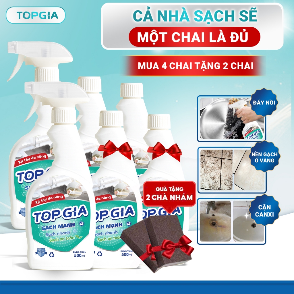 Xịt Tẩy Rửa Đa Năng Topgia 500ml, Tẩy Bếp Từ, Tẩy Rửa Dầu Mỡ, Tẩy Ố Vàng Sạch Mảng Bám