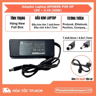 Sạc Laptop APOWER For HP 19V – 4.7A 90W (Đầu Kim Lớn/Đầu Kim Nhỏ)  –  Adapter Tương Thích Laptop HP