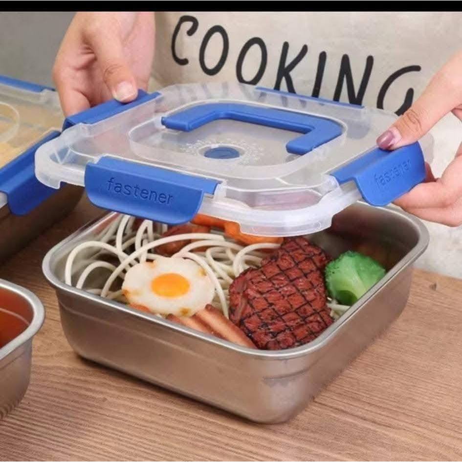 SET 2 HỘP INOX ĐỰNG THỰC PHẨM CÓ NẮP ĐẬY, CÓ QUAI XÁCH, DUNG TÍCH 1800ML