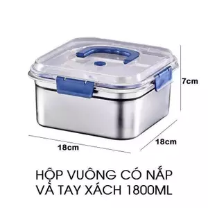 SET 2 HỘP INOX ĐỰNG THỰC PHẨM CÓ NẮP ĐẬY, CÓ QUAI XÁCH, DUNG TÍCH 1800ML