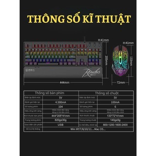 Combo Bàn phím Cơ led đa màu và Chuột Gaming Deiog M115 Full size 104 phím, Antighost 19 phím, Chống nước IP68
