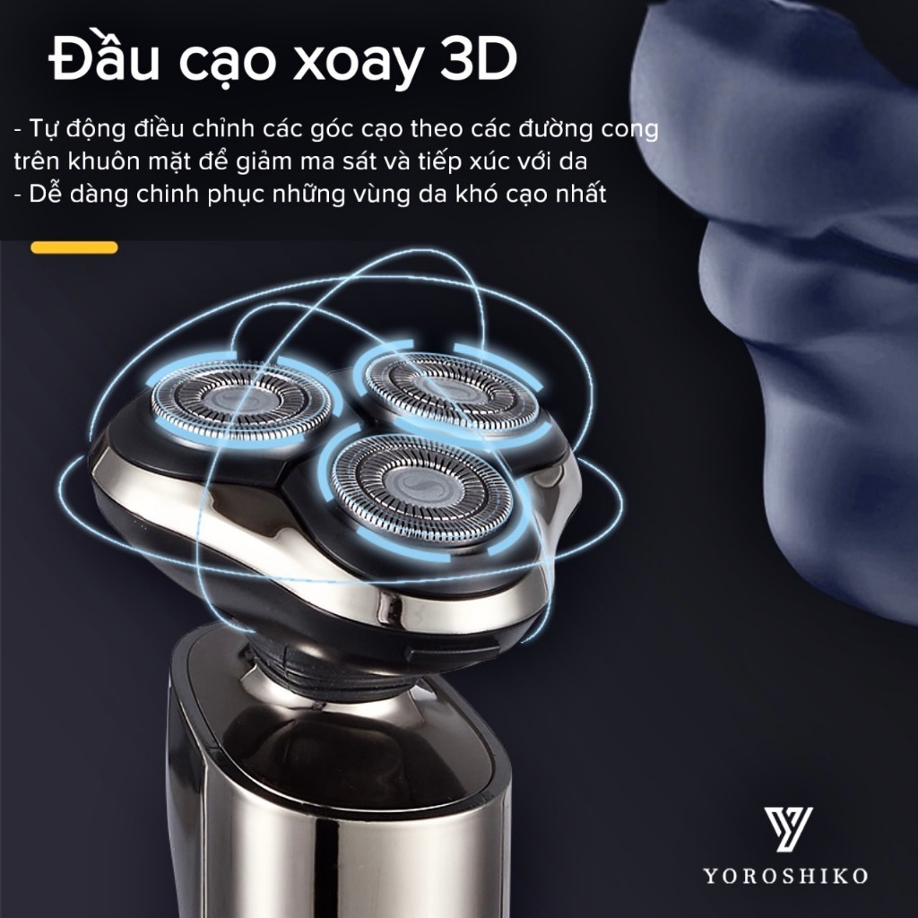 Máy Cạo Râu 9D Đa Năng 3 Lưỡi Kép 4 Đầu Hàng Cao Cấp IP X7 Kháng Nước