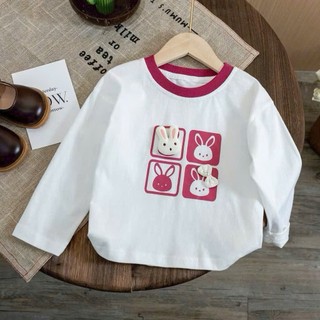 Áo thun dài tay in hình thỏ cho bé gái , Áo thu đông bé gái chất cotton Mềm mịn 10-30kg 2 màu