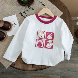 Áo thun dài tay in hình thỏ cho bé gái , Áo thu đông bé gái chất cotton Mềm mịn 10-30kg 2 màu
