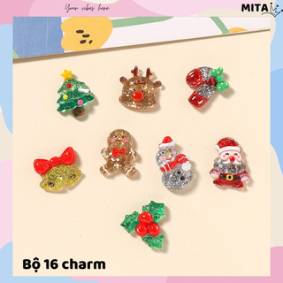 Bộ 16 Sticker, Charm 3D chủ đề Noel lấp lánh DIY gắn Dép Sục, Cá Sấu JB-241 Mita