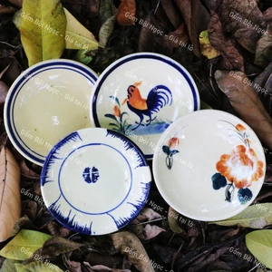 Dĩa Gốm Phết Xanh/Gà/Hoa/Chỉ Xanh Cổ Xưa Size Đường Kính 12cm - Gốm Xưa Lái Thiêu Cho Người Hoài Niệm - Gốm Nam Bộ