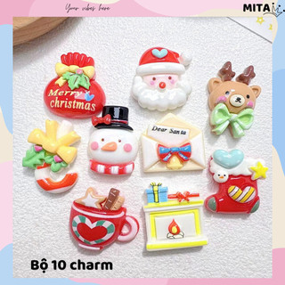 Bộ 10 Sticker, Charm 3D chủ đề SANTA  DIY gắn Dép Sục, Cá Sấu JB-291 Mita
