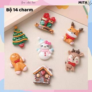 Set 14 Sticker, Charm 3D chủ đề Giáng sinh gắn Dép Sục, Cá Sấu JB-264 Mita