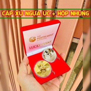 Quà tặng khách hàng Tết 2026 : Cặp Tiền Xu Con Ngựa Vàng Và Bạc Úc - tặng hộp nhung đỏ - Quà Tết 2026