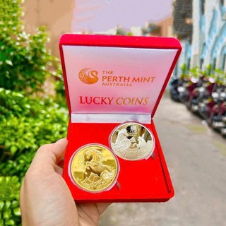 Quà tặng khách hàng Tết 2026 : Cặp Tiền Xu Con Ngựa Vàng Và Bạc Úc - tặng hộp nhung đỏ - Quà Tết 2026