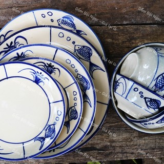 Dĩa Gốm Cao Cấp Vẽ Cá Xưa Tròn/Chữ Nhật Nhiều Kích Thước Từ 16cm Đến 25cm - Gốm Xưa Lái Thiêu Cho Người Hoài Niệm