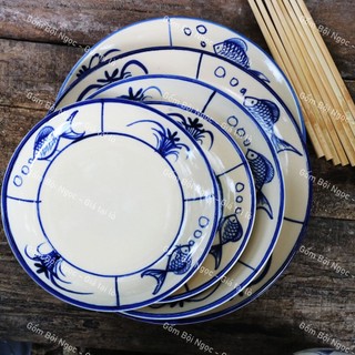 Dĩa Gốm Cao Cấp Vẽ Cá Xưa Tròn/Chữ Nhật Nhiều Kích Thước Từ 16cm Đến 25cm - Gốm Xưa Lái Thiêu Cho Người Hoài Niệm