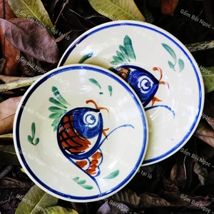 Dĩa Gốm Vẽ Cá Rồng Cổ Xưa Size Đại Sâu Lòng (Dĩa Ảo) Đườg Kính 20cm - Gốm Xưa Lái Thiêu Cho Người Hoài Niệm - Gốm Nam Bộ