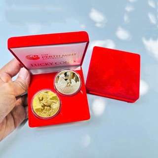 Quà tặng khách hàng Tết 2026 : Cặp Tiền Xu Con Ngựa Vàng Và Bạc Úc - tặng hộp nhung đỏ - Quà Tết 2026