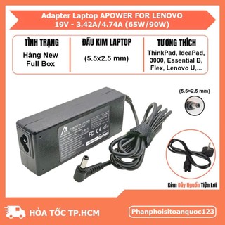 Sạc Laptop APOWER For Lenovo 19V – 3.42A/4.7A (Đầu Kim Nhỏ 5.5x2.5mm) – Adapter Tương Thích Laptop
