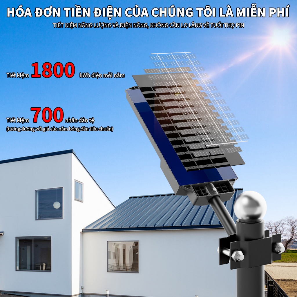 Đèn năng lượng mặt trời 5000W đèn sân vườn Tuổi thọ pin lâu dài Nạp điện nhanh chóng Chống thấm ngoài trờ